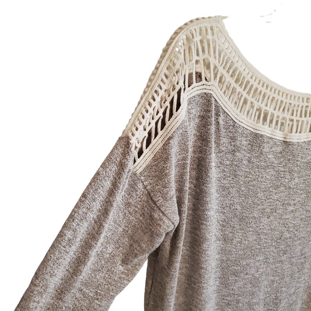 Entro Fringe High Low Hem Open Weave Pullover Long Sleeve Blouse Small - Picture 6 of 16